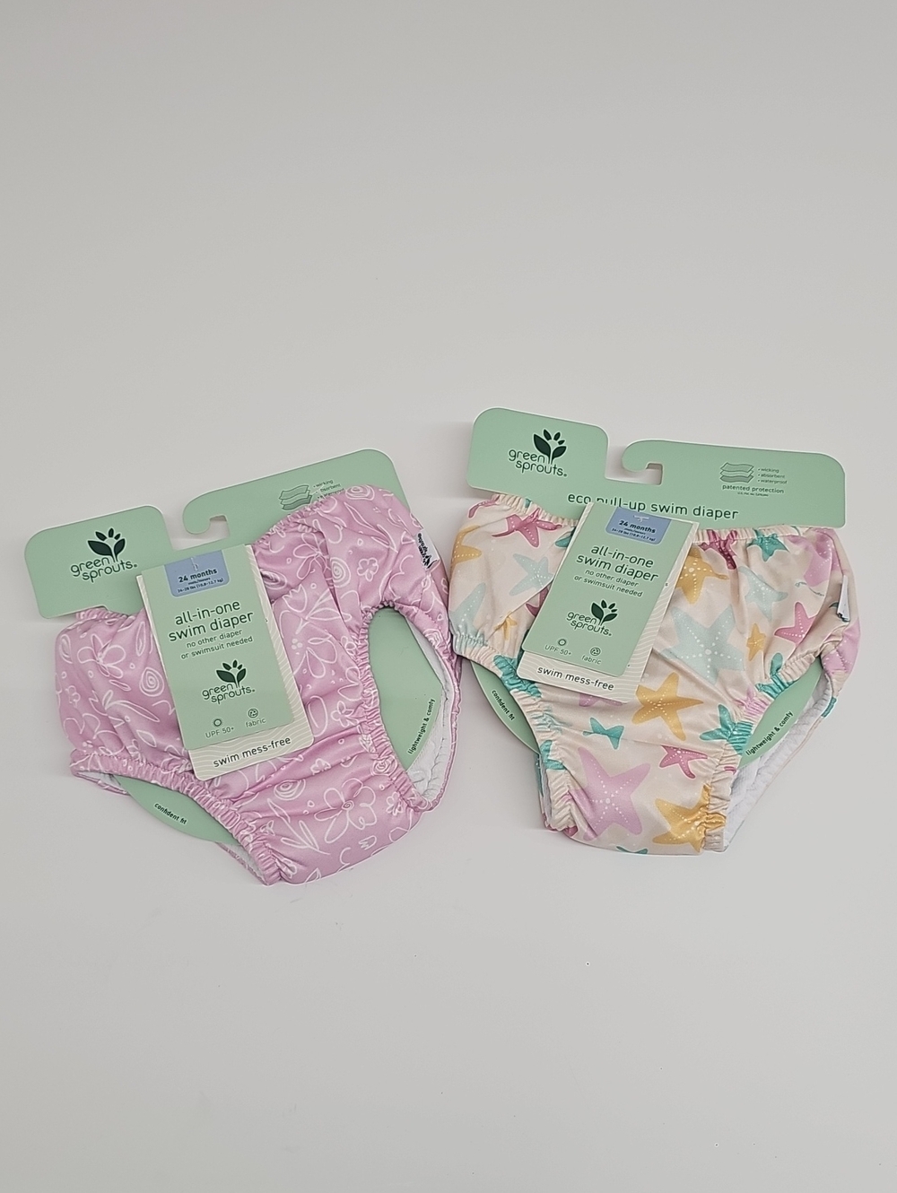 Green Sprouts Kids All‑In‑One Swim Diaper — Purple & Multicolor Starfish 24 M